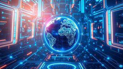Obraz premium Global Network Technology Futuristic Digital Earth