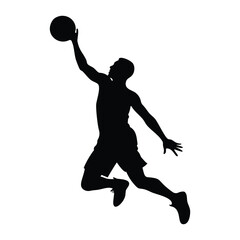 Silhouette of a Basketball Player Slam Dunking on a White Background