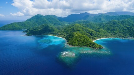 Arafed Island features a serene ocean backdrop and a charming white house perched atop its landscape, embodying tranquility and isolation.