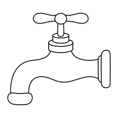 Water tap vector illustration. Faucet icon in doodle style. Black outline isolated on white background.