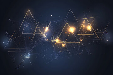 Fototapeta premium A futuristic abstract background featuring a grid of glowing triangles on a deep blue and black backdrop