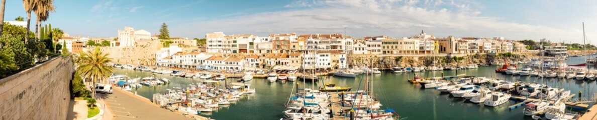 Obraz premium Ciutadella, City on the island of Menorca in Spain, on the Balearic Islands. Old atmospheric port, Panorama