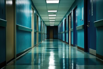 Contemporary office hallway. AI generated illustration.