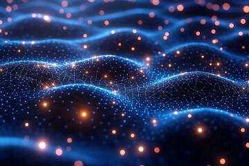 Obraz premium A futuristic abstract background featuring a grid of glowing triangles on a deep blue and black backdrop