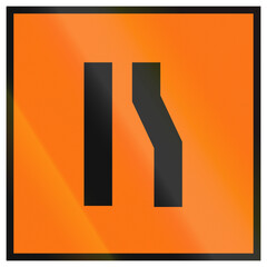 Israel temporary road sign - road narrows from the right