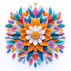 Fototapeta premium Floral Kaleidoscope: A vibrant, eye-catching floral design blooms in a kaleidoscope of color, with petals and leaves arranged in a symmetrical pattern.