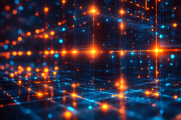 Obraz premium A futuristic abstract background featuring a grid of glowing triangles on a deep blue and black backdrop