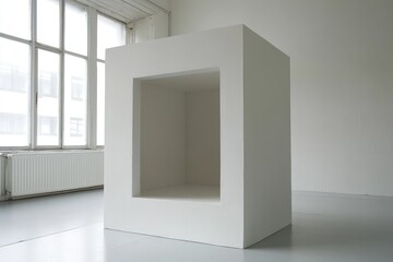 Fototapeta premium Contemporary white box room. AI generated illustration.