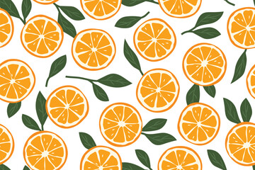 seamless nature pattern with fresh oranges and green leaves, great for wrapping, greeting cards, fabrics- vector illustration