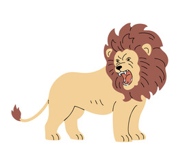 Angry lion with a mane. African animal predator. Wild big cat. Wildlife and fauna. Vector illustration isolated on white background