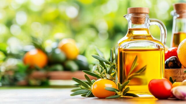 Golden Elixir: A captivating visual symphony of natural ingredients, showcasing a transparent bottle filled with golden oil.
