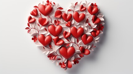 A Romantic Heart Shaped Composition of Red and White Hearts and Leaves