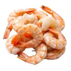 Set of cooked white shrim peeled and deveined isolated on transparent background