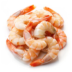 Set of cooked white shrim peeled and deveined isolated on transparent background