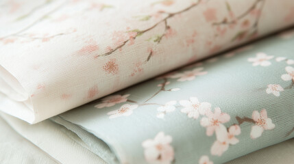 Delicate Japanese Washi Patterns with Cherry Blossom Accents in Pastels