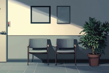 Fototapeta premium Cozy waiting room with two chairs, modern minimalist. AI generated illustration.