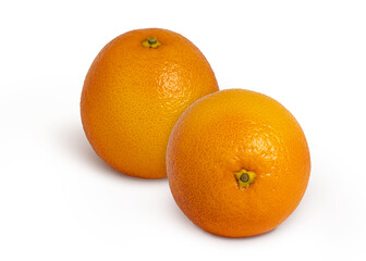 Two oranges isolated on white background. fresh orange.