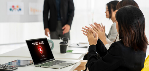 Cyber security software show alert of cyber attack for protection snugly. Danger from virus, phishing and cyber fraud.