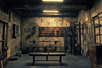 Creative gym interior. AI generated illustration.