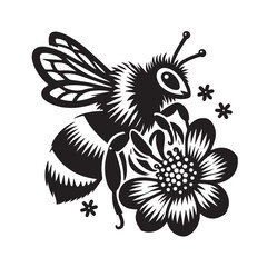 Fototapeta premium Bumblebee Flower Clipart SVG black and white silhouette vector design