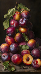Vivid Collection of Ripe Plums Exhibiting Varied Colors and Textures, Invoking a Sense of Harvest Abundance and Natural Sweetness