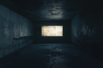 Dark interior with billboard. AI generated illustration.