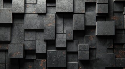 Dark gray textured cubes, offset pattern. Ideal for backgrounds, tech or industrial designs.