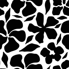 Organic shapes flower seamless pattern. Simple abstract floral background. Modern printing in black and white colors. Ideal for textile design, wallpaper, cards, posters, and decoration. Vector art