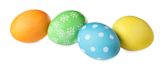 Many decorated Easter eggs isolated on white