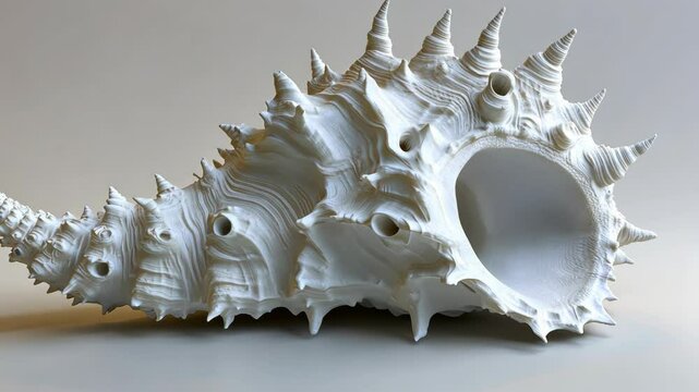 Intricate shell displaying detailed textures and natural formations on a light background