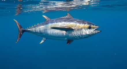 Obraz premium Majestic Tuna Glides Through Deep Blue Ocean Waters in Natural Habitat