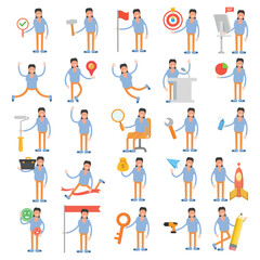 woman character in different poses set illustration