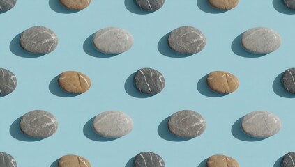 A pattern of smooth, round pebbles, evenly distributed on a light blue background.