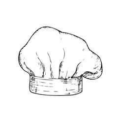 Vector Chef hat. Graphic ink professional cap sign and symbol, kitchen tool illustration isolated on background. Hand drawn line sketch. For designers, prints, logo, icon, menu, postcards, holiday