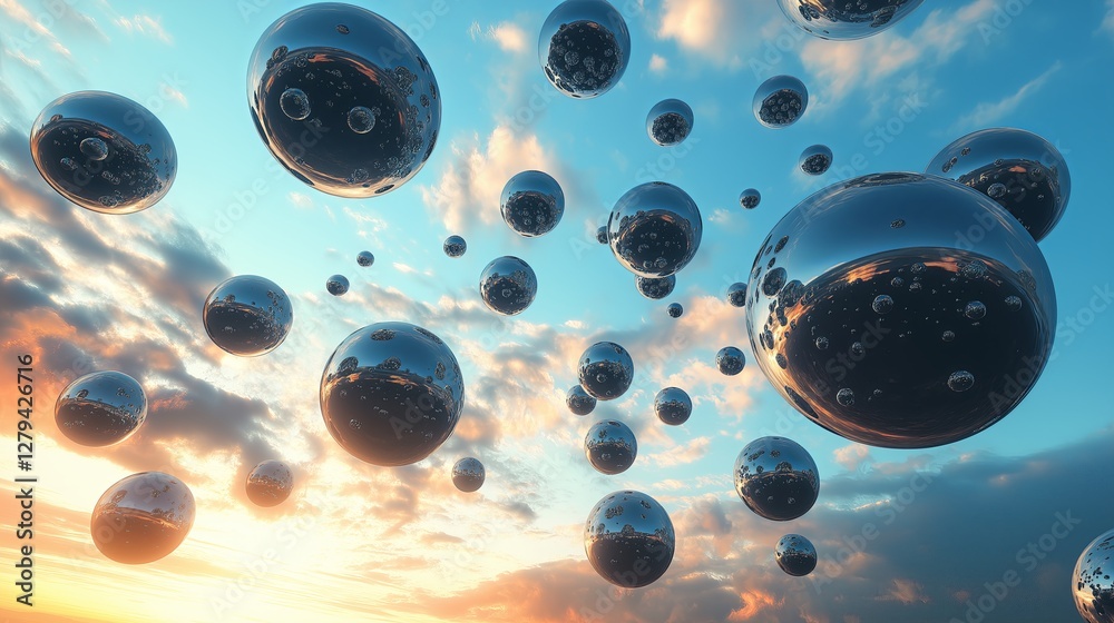 Aufkleber a sky filled with floating orbs that resemble planets