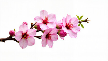 Obraz premium Delicate pink blossoms on branch against white backdrop, floral beauty
