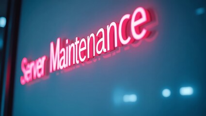 Sign indicating server maintenance in a technology environment at night