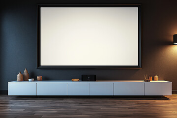 Modern Minimalist Home Theater Setup with Blank Projection Screen