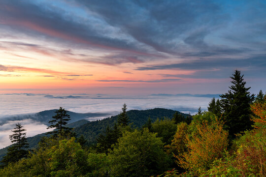 Scenic morning sunrise over the Great Smoky Mountains National Park