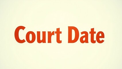 Court date announcement with bold typography for legal notification