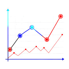 A colorful line graph with three distinct lines on a transparent background.