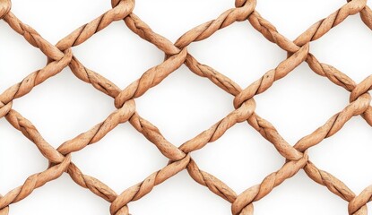 Naklejka premium Beige Rope Net Seamless Pattern on White Background