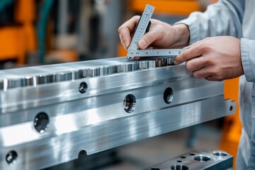 Precision measuring in a modern manufacturing facility to ensure quality control of metal components