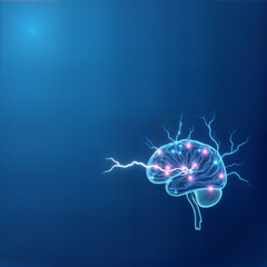 Futuristic Digital Brain with Neural Connections and Electric Impulses