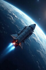 Obraz premium Crew exploration vehicle entering Earth's atmosphere, planetary entrance, descent