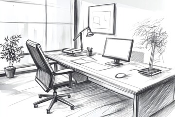 Hand drawn modern office. AI generated illustration.