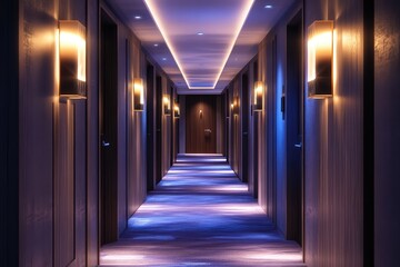 Illuminated hallway interior. AI generated illustration.
