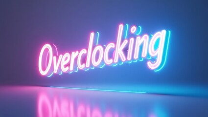 Obraz premium Neon overclocking typography glowing against a simple background