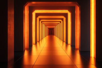 Illuminated hallway interior. AI generated illustration.