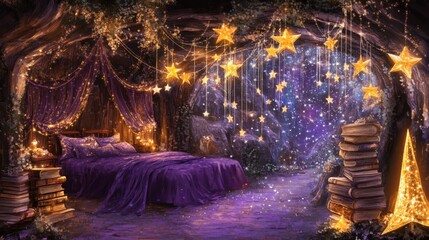 Obraz premium Magical Fantasy Bedroom with Starry Decor and Cozy Ambiance
